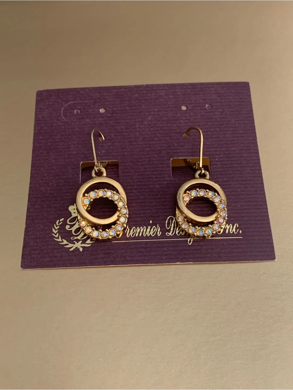 Premier Designs Gold Crystal Loop Drop Earrings